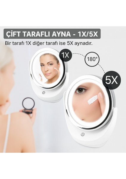 Büyüteçli Çift Taraflı Kozmetik Makyaj Aynası Işıklı LED Işıklar 360 ° Derece Döndürme modelleri