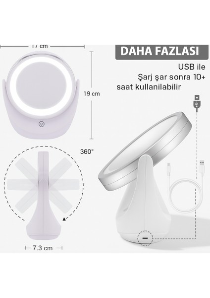 Büyüteçli Çift Taraflı Kozmetik Makyaj Aynası Işıklı LED Işıklar 360 ° Derece Döndürme fırsatları