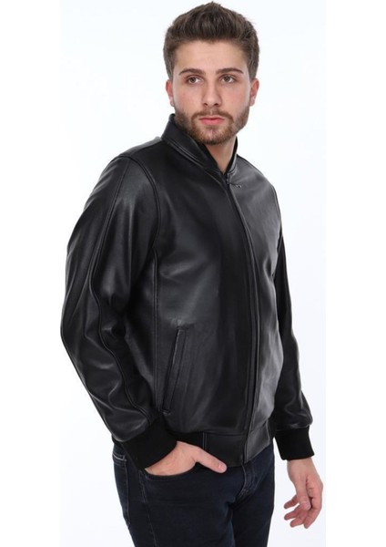 Hakiki Deri Siyah Thomas Lastikli Erkek Deri Ceket modelleri