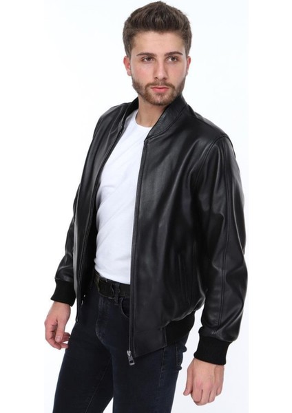Hakiki Deri Siyah Thomas Lastikli Erkek Deri Ceket fırsatları