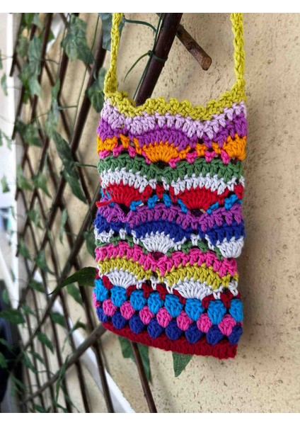 El Örgüsü Renkli Çanta – 11X18 cm | Askı Uzunluğu: 90 cm