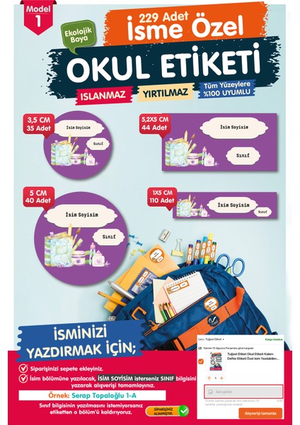 Okul Etiketi Kalem Defter Etiketi Özel Isim Yazılabilen Etiket- Isim Etiketi