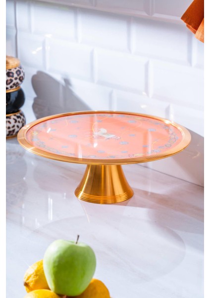 Passifolia Döner Cam Pasta Standı 30 cm | Gold Detaylı Ayaklı Sunum Tabağı