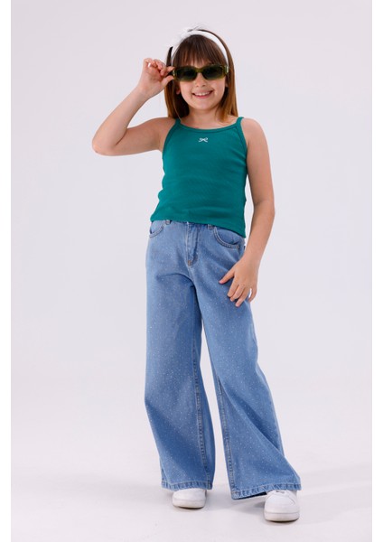 Kız Çocuk Serpme Taşlı Kız Çocuk Kot Pantolon 2208