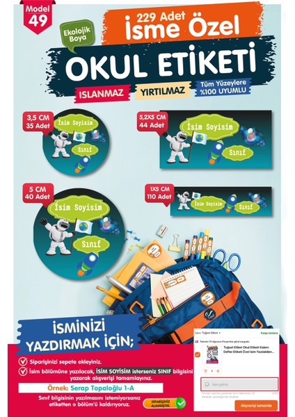 Okul Etiketi Kalem Defter Etiketi Özel Isim Yazılabilen Etiket Seti - Isim Etiketi