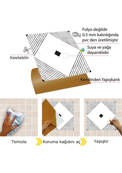 Kendinden Yapışkanlı Siyah Karo Desenli Pvc Karo 30X30 cm (56 Adet) 5m2 modelleri