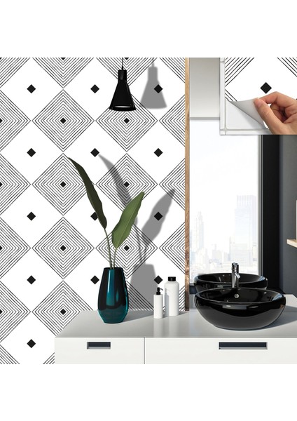 Kendinden Yapışkanlı Siyah Karo Desenli Pvc Karo 30X30 cm (56 Adet) 5m2 fırsatları
