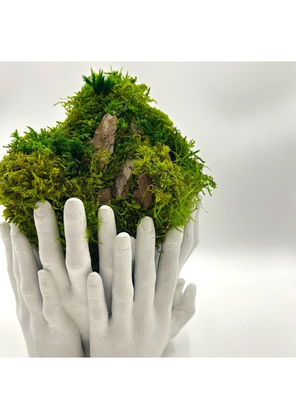 Doğal Yosunlu El Figürlü Saksı | 3D Baskı Zen Dekor | Bakım Gerektirmeyen Bitki Heykeli (17X24 Cm) modelleri