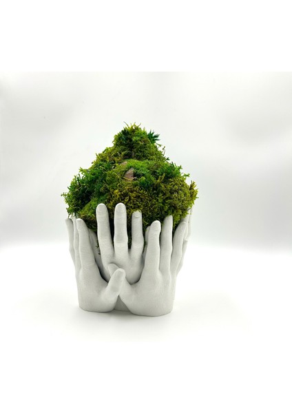 Doğal Yosunlu El Figürlü Saksı | 3D Baskı Zen Dekor | Bakım Gerektirmeyen Bitki Heykeli (17X24 Cm) fırsatları
