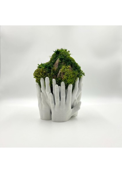 Doğal Yosunlu El Figürlü Saksı | 3D Baskı Zen Dekor | Bakım Gerektirmeyen Bitki Heykeli (17X24 Cm) indirimleri