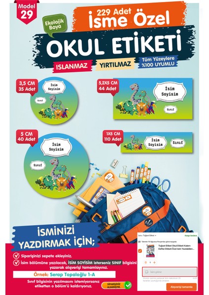 Okul Etiketi Kalem Defter Etiketi Özel Isim Yazılabilen Etiket- Isim Etiketi