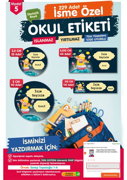 Okul Etiketi Kalem Defter Etiketi Özel Isim Yazılabilen Etiket- Isim Etiketi