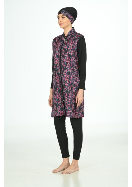 Tam Kapalı Desenli Paraşüt Kumaş Tesettür Mayo 3109