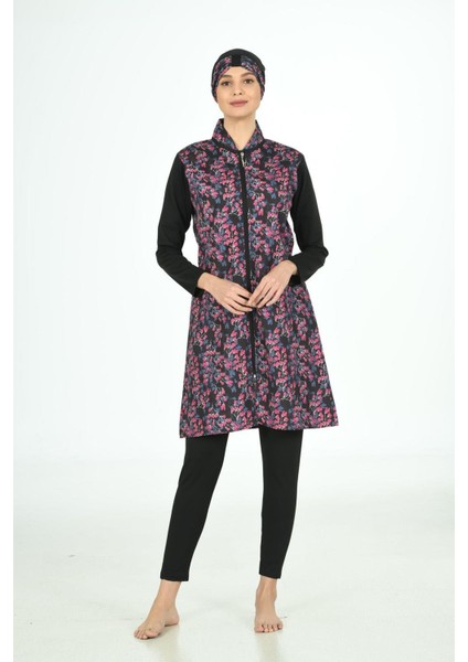 Tam Kapalı Desenli Paraşüt Kumaş Tesettür Mayo 3109 modelleri