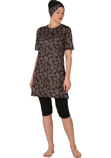 Kısa Kollu Yarı Kapalı Büyük Beden Tesettür Mayo 3454