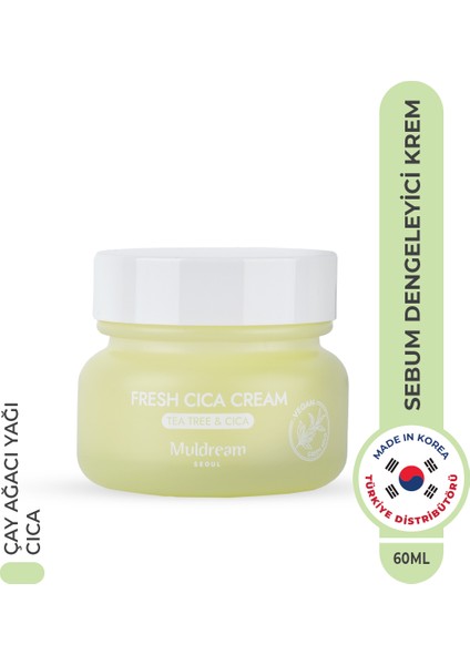 Akne Karşıtı Fresh Cica Cream Sebum Dengeleyici Nemlendirici Yüz Kremi Kore 60ml