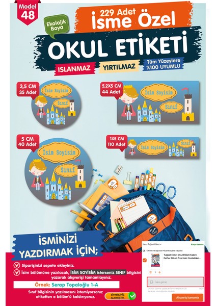 Okul Etiketi Kalem Defter Etiketi Özel Isim Yazılabilen Etiket Seti - Isim Etiketi