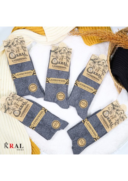 Lüx Kral Erkek ve Kadın Kışlık Termal Etkili (5'li Paket) Lambswool Kuzu Yün Çorap indirimleri