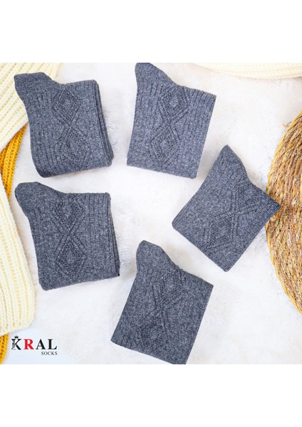 Lüx Kral Erkek ve Kadın Kışlık Termal Etkili (5'li Paket) Lambswool Kuzu Yün Çorap