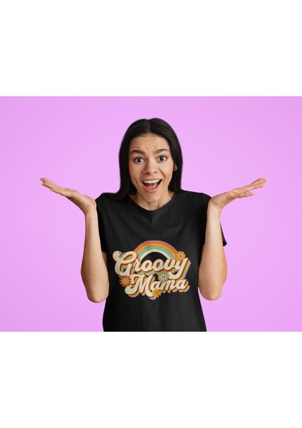 Croovy Mama Baskılı Standart Kalıp Bisiklet Yaka Pamuklu Kadın Tshırt fiyatları