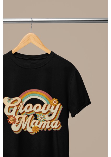 Croovy Mama Baskılı Standart Kalıp Bisiklet Yaka Pamuklu Kadın Tshırt fırsatları