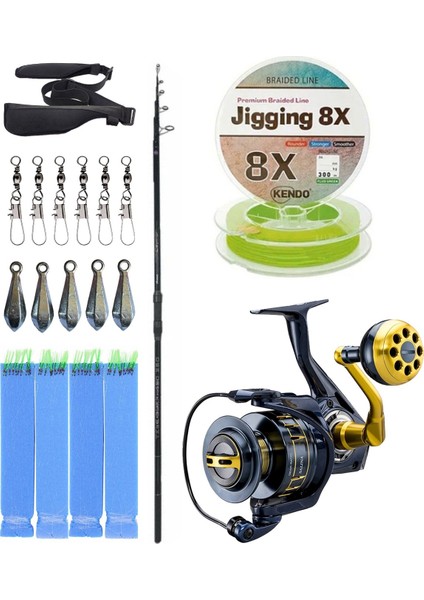 Yekoutdoor Profesyonel Olta Seti Okuma Ceymar Tele Surf 4.30M Surf Kamışı&okuma Salina SA-8000A Blue 6+1bb Olta Makinesi