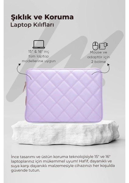 Kapitone Laptop Kılıfı 15.6 & 16 Inç Lila indirimleri