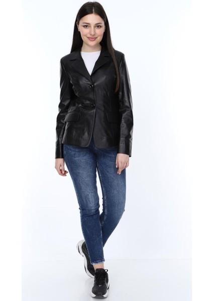 Hakiki Deri Siyah Düğmeli Silva Kadın Ceket fiyatları
