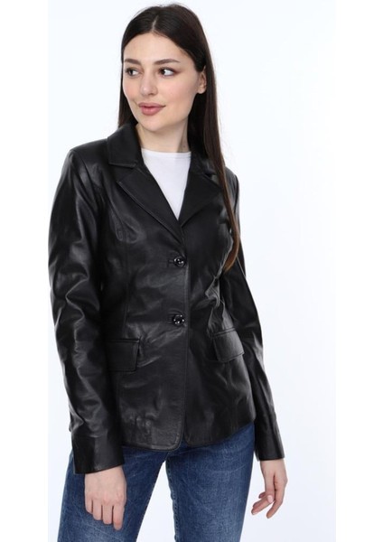 Hakiki Deri Siyah Düğmeli Silva Kadın Ceket modelleri