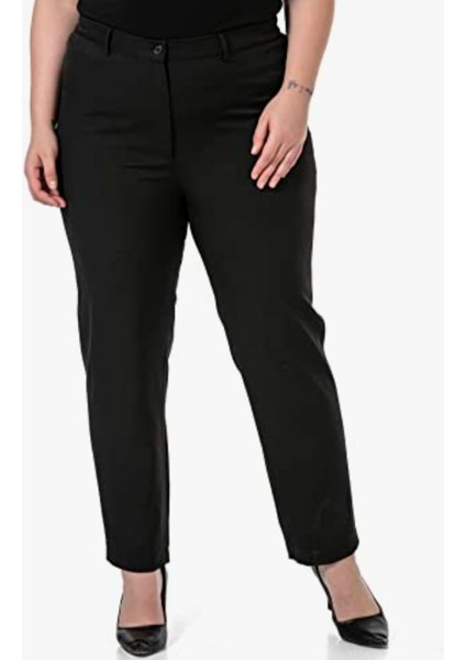 Büyük Beden % 96 Pamuk Full Likralı Yüksek Bel Yan Lastikli Bilek Boy Gabardin Pantolon