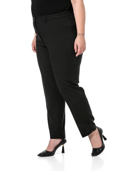 Büyük Beden % 96 Pamuk Full Likralı Yüksek Bel Yan Lastikli Bilek Boy Gabardin Pantolon fiyatları