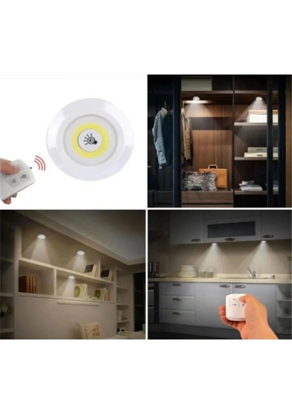 3 Lü Kumandalı Yapışkanlı Kablosuz Pilli LED Lamba Işıldak