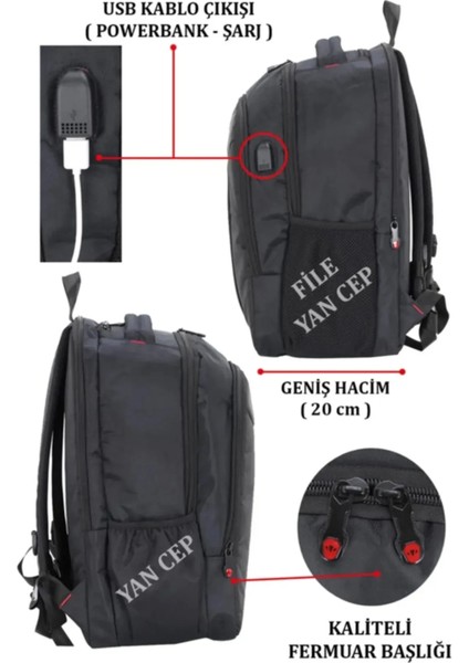 Sırt Çantası Laptop Bölmeli 15.6‘’ inç USB Şarj Girişli Akıllı Siyah fırsatları
