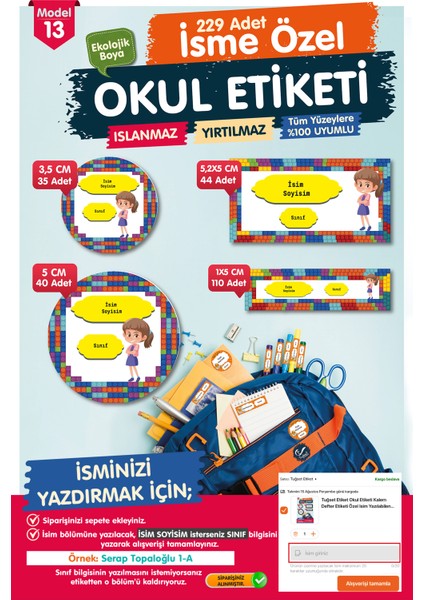 Okul Etiketi Kalem Defter Etiketi Özel Isim Yazılabilen Etiket- Isim Etiketi