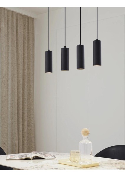 Dörtlü 4lü Sıralı Siyah Masaüstü Tavan Sarkıt LED Spot Tasarruflu LED Ampul Mutfak Adası Otel Kafe Restaurant Modern