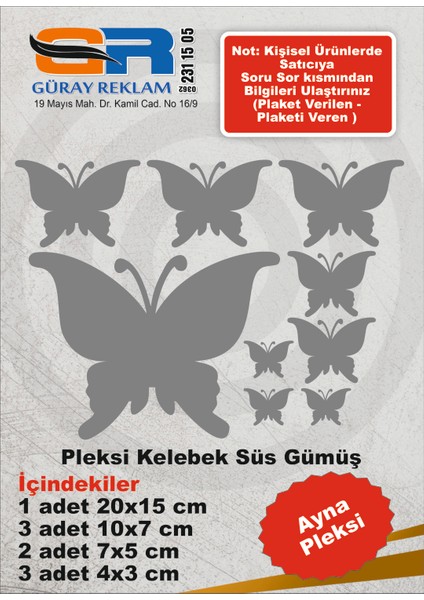 Pleksi Kelebek Duvar Süsü