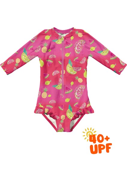 Lime Sleeved Swimsuit Upf 40 Korumalı Uzun Kol Bebek Çocuk Mayo