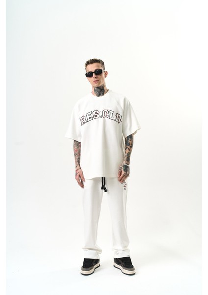 Erkek Res Clb Yazılı Oversize Eşofman Takım Ekru