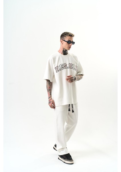 Erkek Res Clb Yazılı Oversize Eşofman Takım Ekru modelleri
