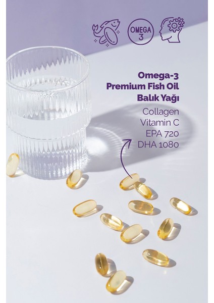 Omega-3 Premium Fish Oil 90 Adet x 1000MG, Balık Yağı, Kolajen & Vitamin C fırsatları