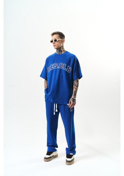 Erkek Res Clb Yazılı Oversize Eşofman Takım Saks
