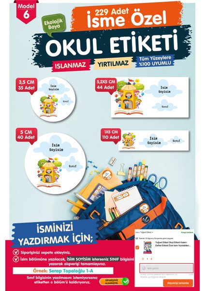 Okul Etiketi Kalem Defter Etiketi Özel Isim Yazılabilen Etiket- Isim Etiketi