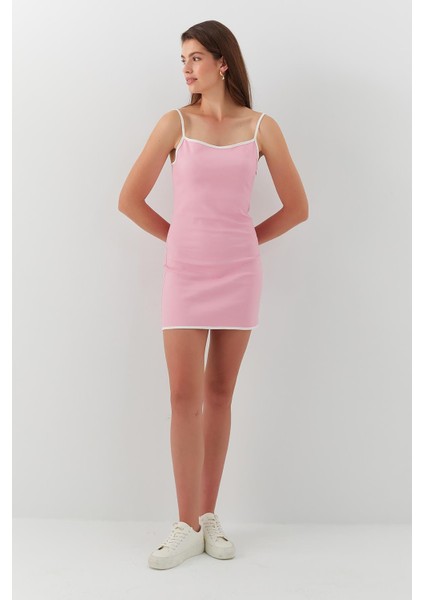 Askılı Slim Fit Mini Elbise Pembe