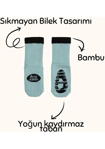Kaydırmaz Tabanlı Ananas, Avakado ve Armut Desenli Bambu Bebek Çorap (X3 Adet) modelleri