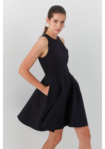 Volanlı Midi Elbise Siyah