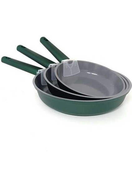 15016 - 3 Parça, Indüksiyonlu Ocak Uyumlu, Döküm, Seramik, ( 20 - 24 - 28 cm ) Tava Seti Yeşil fiyatları
