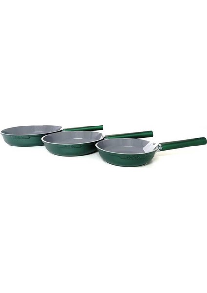 15016 - 3 Parça, Indüksiyonlu Ocak Uyumlu, Döküm, Seramik, ( 20 - 24 - 28 cm ) Tava Seti Yeşil fırsatları