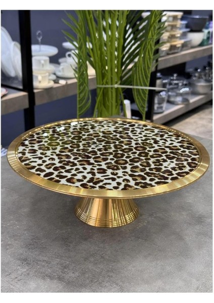 Ortigia Cam Standlı Pasta Sunum Seti | Gold Detaylı Şık Tasarım – 30 cm