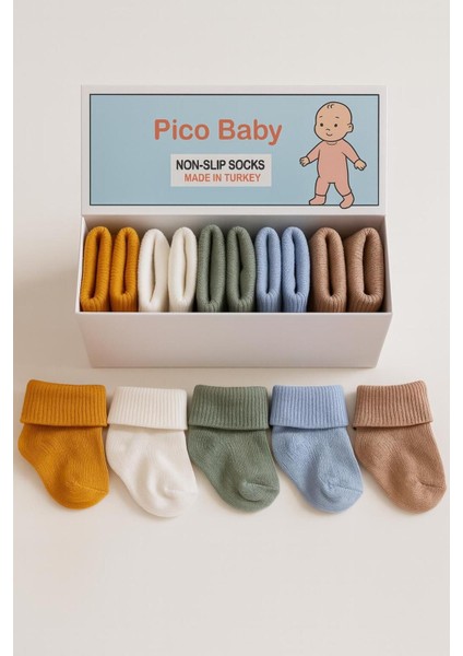 Organik Pamuk Unisex 5'li Kutulu Premium Yeni Doğan Bebek Çorabı