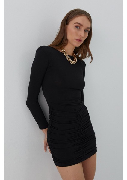 Vatkalı Drapeli Elbise Siyah fiyatları